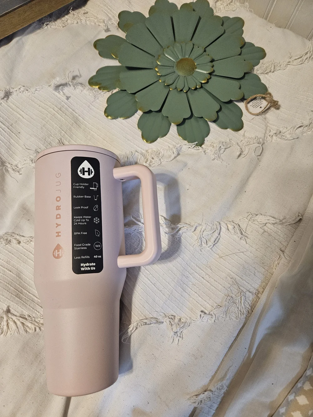Hydrojug Pink Insulated Travel Mug with Handle